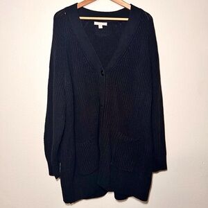 Woman Within Black Longline Button Front Cardigan 2X V-Neck Pockets